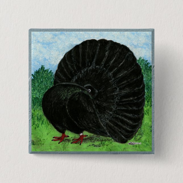 Fantail Pigeon Black 15 Cm Square Badge (Front)