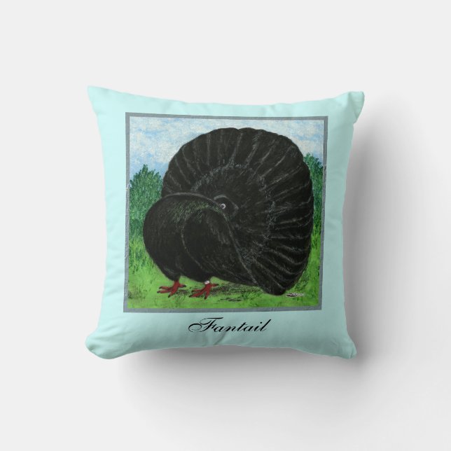 Fantail Pigeon Black Cushion (Front)