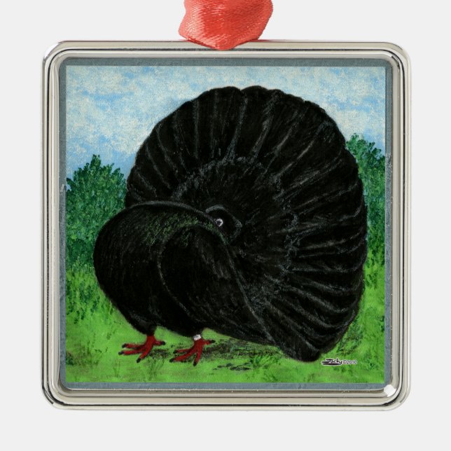 Fantail Pigeon Black Metal Tree Decoration (Front)