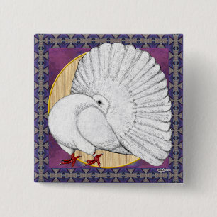 Fantail Pigeon White With Background 15 Cm Square Badge