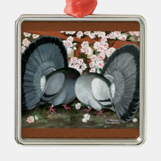 Fantail Pigeons Matched Pair Metal Tree Decoration