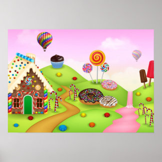 Fantastic Candy Land Landscape Background Poster