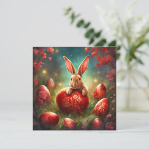 Fantastic Easter bunny with red egg Holiday Card