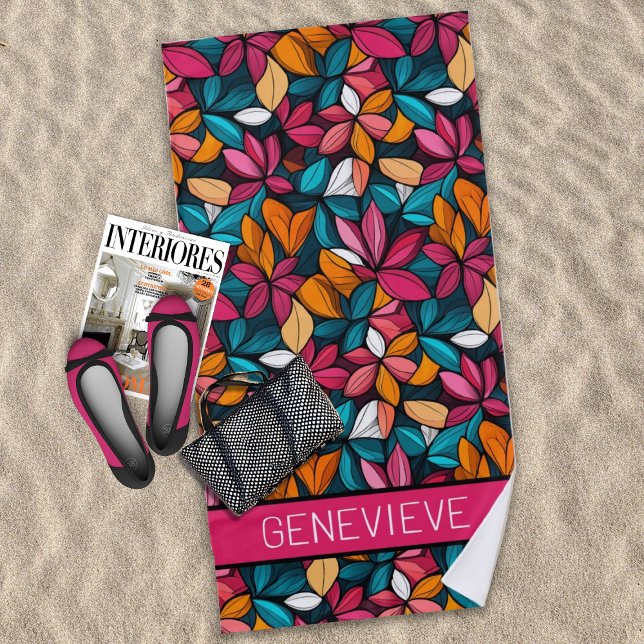 Fantastic Floral Pattern in Turquoise & Berry Beach Towel (Creator Uploaded)