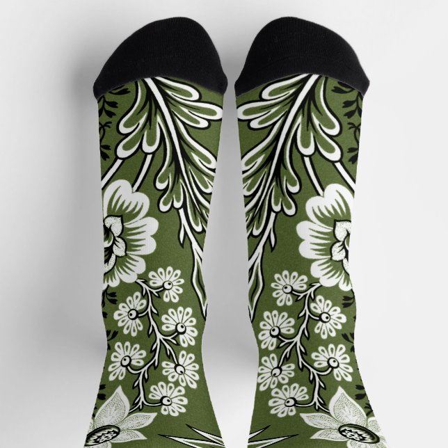 Fantastic Flowers (Moss Green) Fine Art Socks (Top)