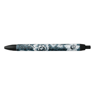 Fantastic Flowers (Slate Teal) Fine Art Black Ink Pen