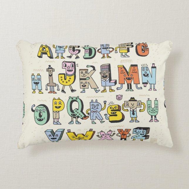 Fantastic Funny Alphabet. Wacky Doodle Letters Des Decorative Cushion (Front)