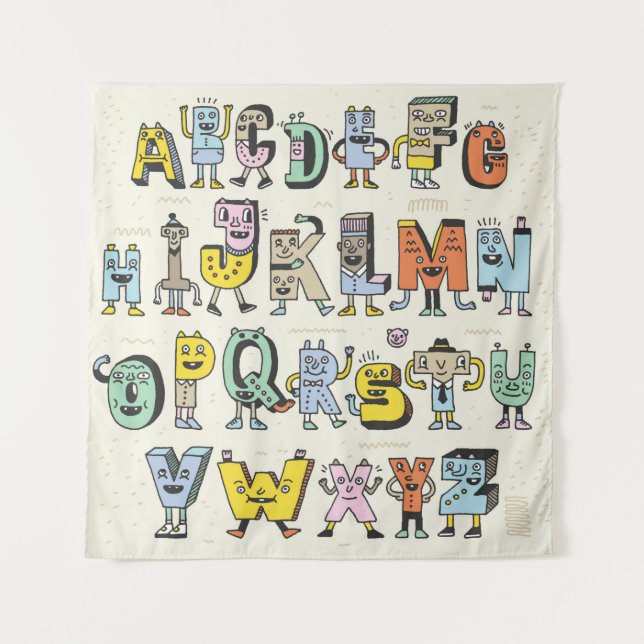 Fantastic Funny Alphabet. Wacky Doodle Letters Des Tapestry (Front)