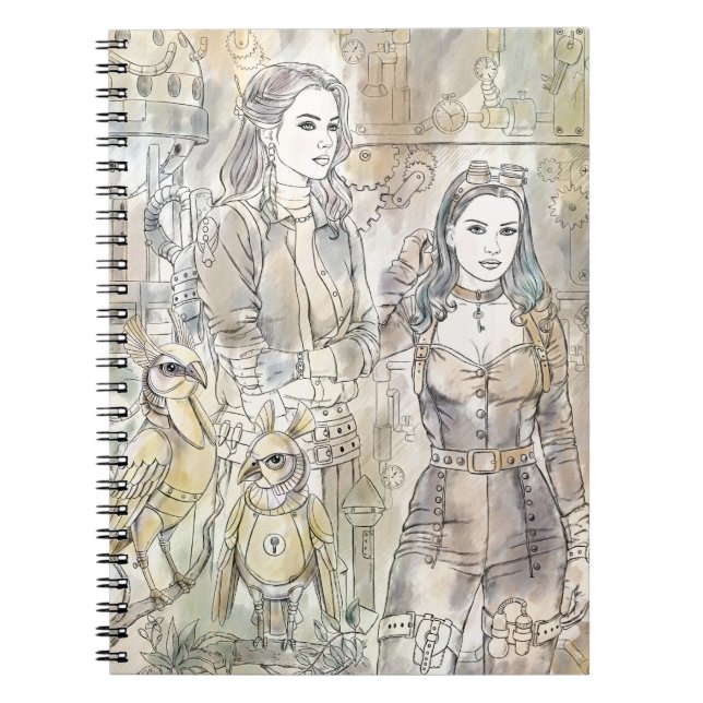 Fantastic hand-drawn steampunk girl notebook (Front)