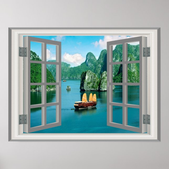 Fantastic Malaysia Sailboat Ocean Faux Window Poster (Front)