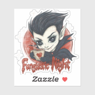  Fantastic night. Cute vampire with a cup of coffe