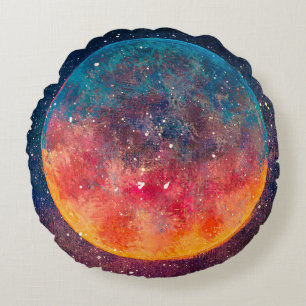 Fantastic oil painting beautiful big planet moon a round cushion