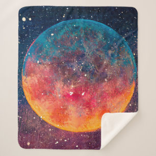 Fantastic oil painting beautiful big planet moon a sherpa blanket