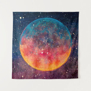 Fantastic oil painting beautiful big planet moon a tapestry