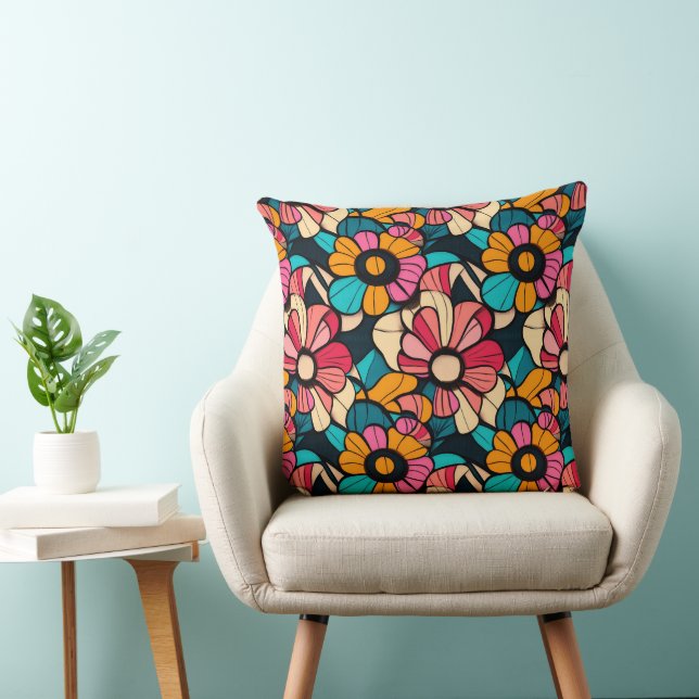 Fantastic Retro Floral Pattern in Berry & Orange Cushion (Chair)