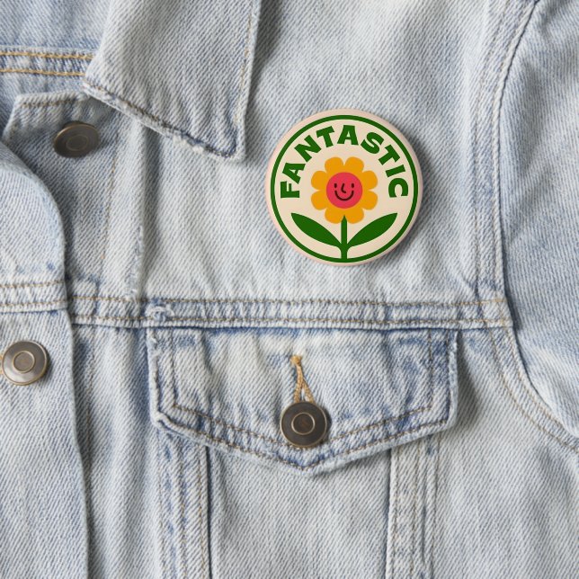 Fantastic Retro Flower Smiley Face Positivity 6 Cm Round Badge (In Situ)