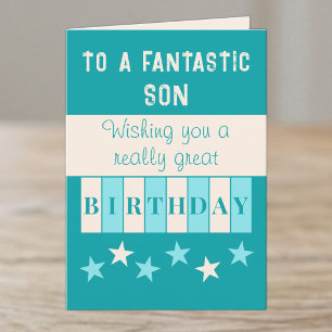 Fantastic son turquoise beige birthday card