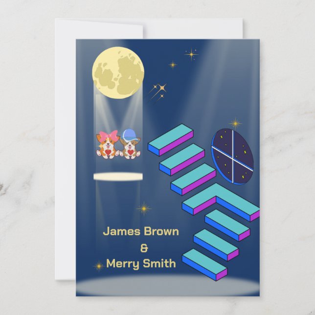 Fantastic Stairs Moon Space Wedding Invitation (Front)
