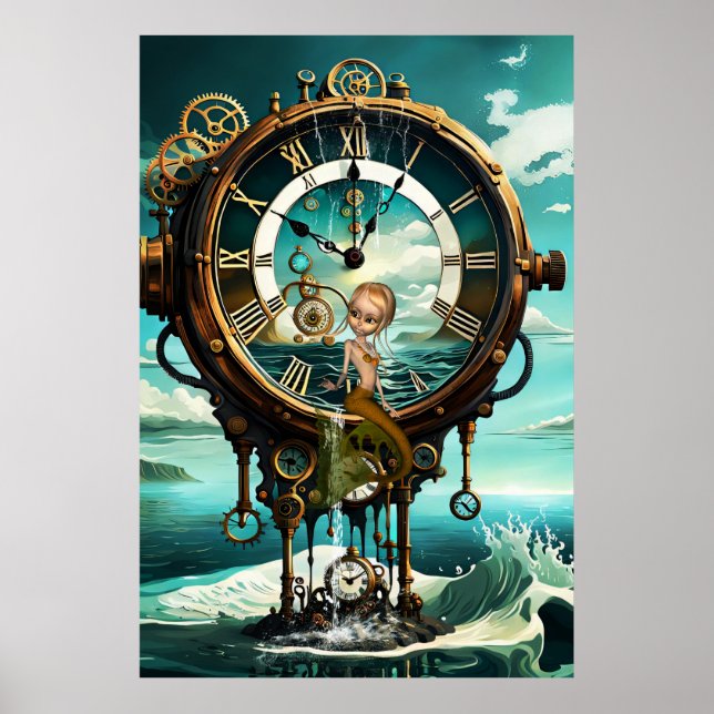 Fantastic steampunk sea clock poster (Front)