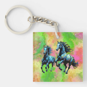 Fantastic Two Galloping Horses Key Ring