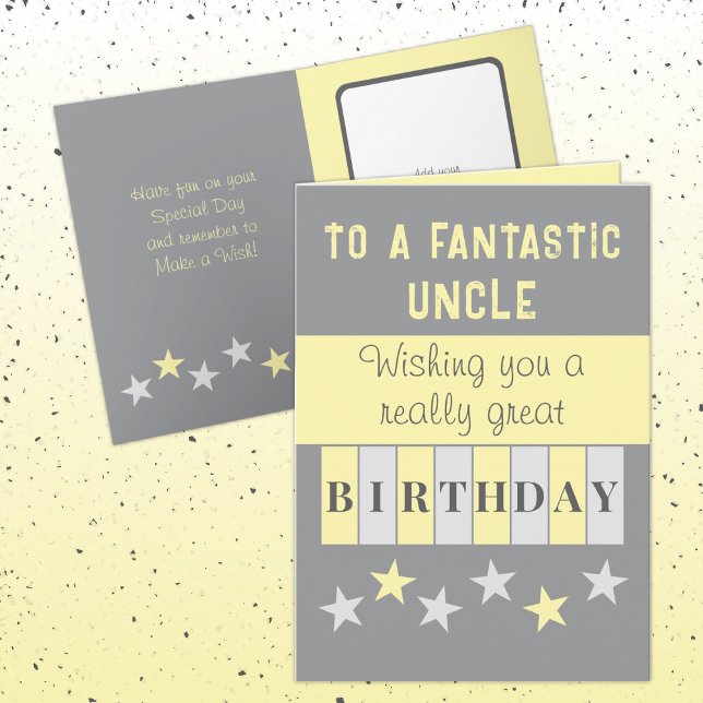 Fantastic uncle grey yellow birthday card (Creator Uploaded)
