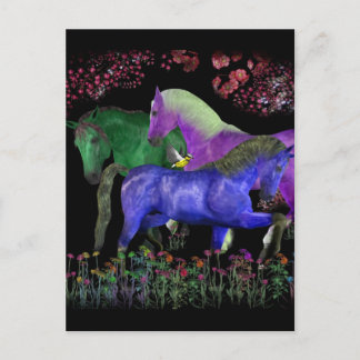 Fantastical coloured horse design, black back postcard
