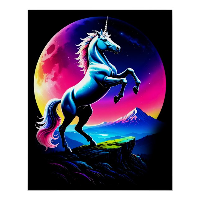 Fantastical Colourful Unicorn Wilderness Poster (Front)