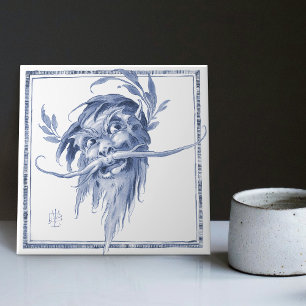Fantastical Creature Enchanting Art Nouveau Delft Tile