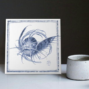 Fantastical Creature Enchanting Art Nouveau Delft Tile
