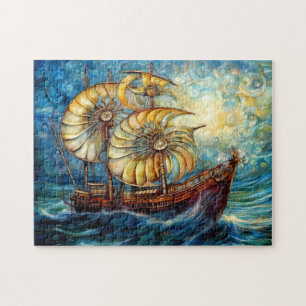 Fantastical Nautilus Ship in Swirling Ocean Jigsaw Puzzle