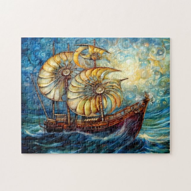 Fantastical Nautilus Ship in Swirling Ocean Jigsaw Puzzle (Horizontal)