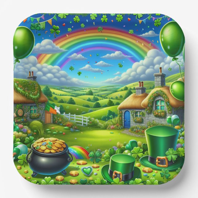 Fantastical St Patick's Day Landscape Party Paper Plate (Front)
