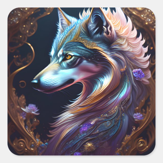 Fantastical Starry Wolf  Square Sticker (Front)