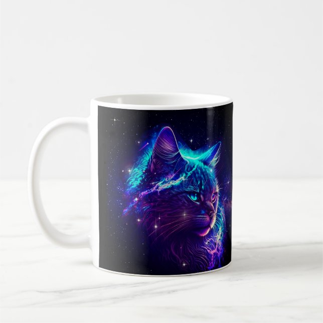 Fantasy Abstract Cute Galaxy Space Kitty Cat Coffee Mug (Left)