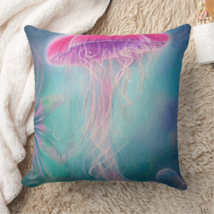 Fantasy Abstract Pink Jellyfish In The Ocean Cushion