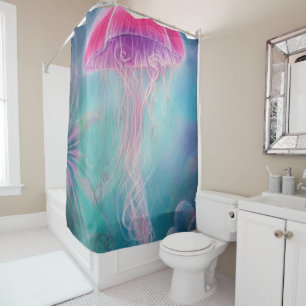 Fantasy Abstract Pink Octopus In The Ocean   Shower Curtain