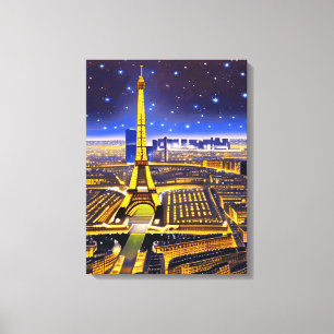 Fantasy Aerial View of Paris Under the Stars Canvas Print