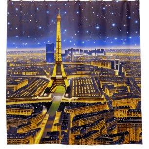 Fantasy Aerial View of Paris Under the Stars Shower Curtain