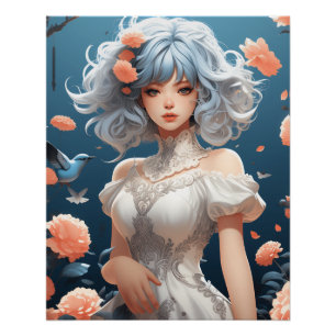 Fantasy AI Art Anime Dreams: Little Black Dress Poster