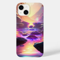 Fantasy Alien Planet Neon Rainbow River Waterfall