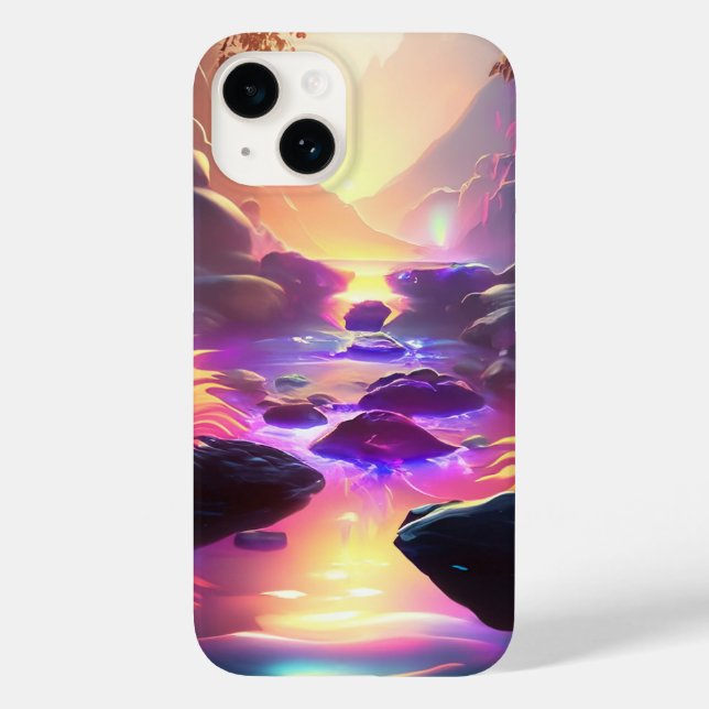 Fantasy Alien Planet Neon Rainbow River Waterfall Case-Mate iPhone Case (Back)