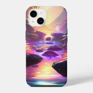 Fantasy Alien Planet Neon Rainbow River Waterfall iPhone 14 Case
