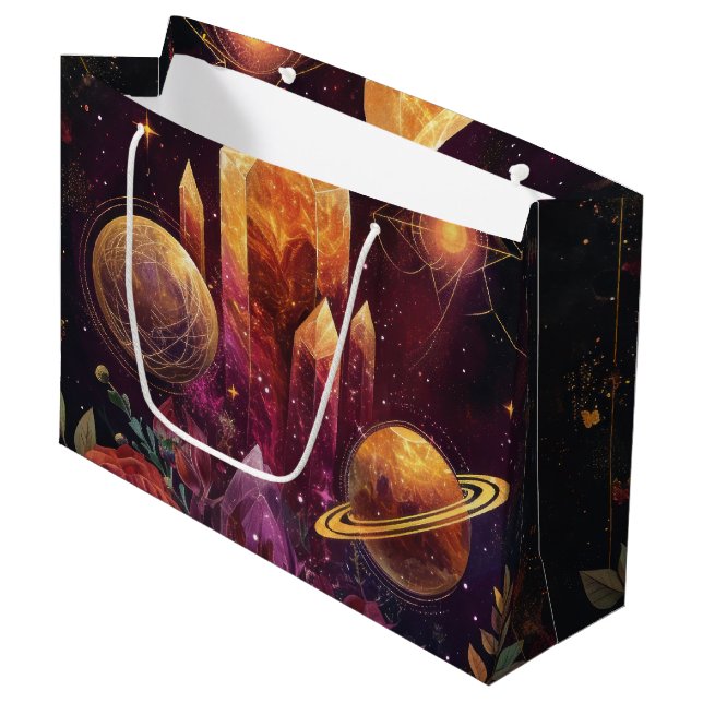 Fantasy Amethyst Crystal Realm Pattern Large Gift Bag (Front Angled)