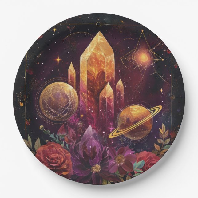 Fantasy Amethyst Crystal Realm Pattern Paper Plate (Front)