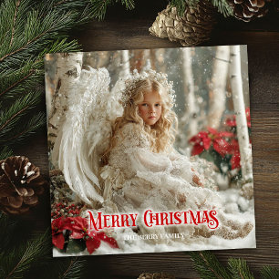 Fantasy angelic angel red gold festive magical holiday card