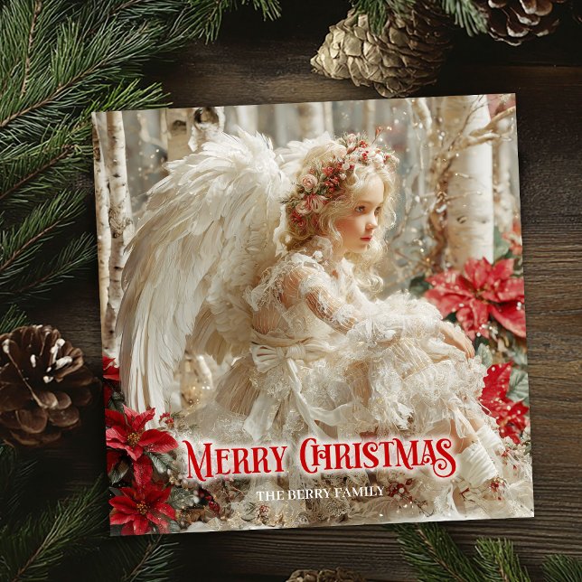 Fantasy angelic angel red gold festive shining  holiday card (Fantasy angelic angel red gold festive shining card)