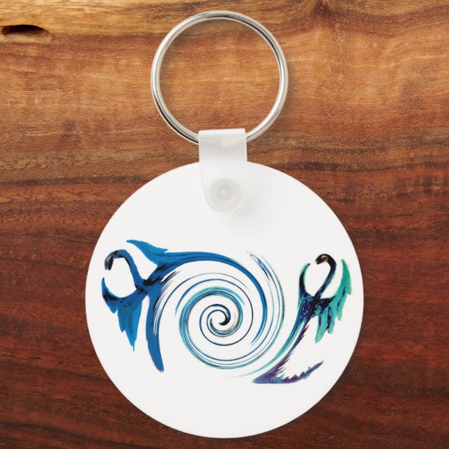 Fantasy Animal Cool Blue Dragons Key Ring (Front)