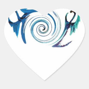 Fantasy Animal Dancing Blue Dragons Heart Sticker