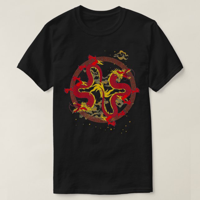 Fantasy Animal Mystical Creature Chinese Fire Drag T-Shirt (Design Front)