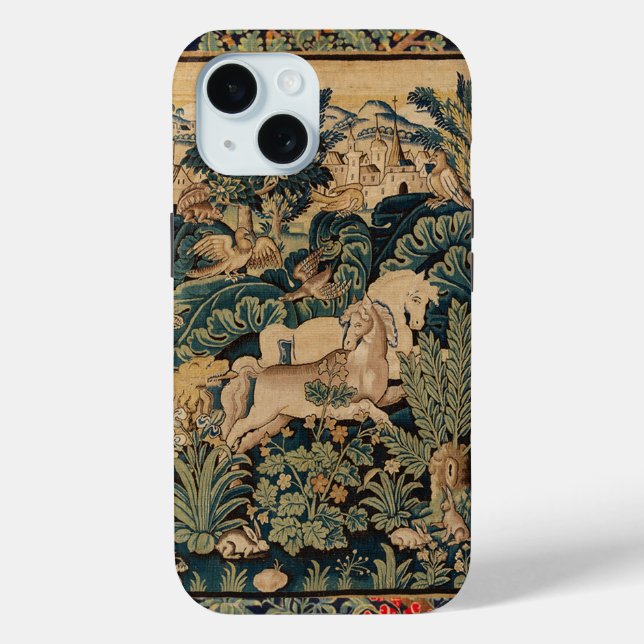 FANTASY ANIMALS,HORSES,WOODLAND Blue Green Floral Case-Mate iPhone Case (Back)